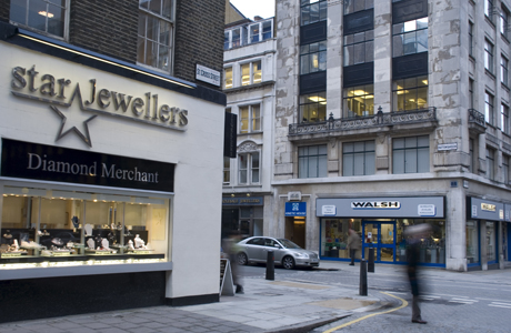 The jewelry district of Hatton Garden, London, England, United K